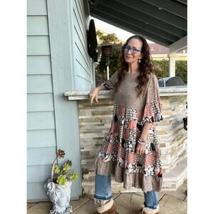 Upcycled Floral Boho Babydoll Dress Size L/ Open Size  SAME DAY SHIP or NEXT DAY